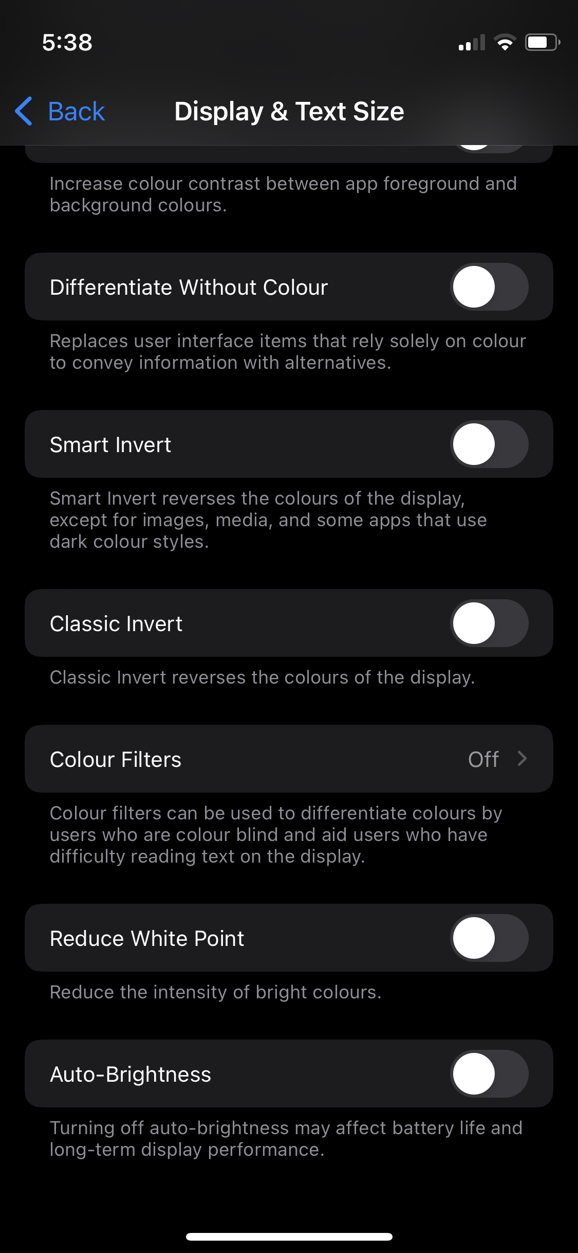 iOS 15 Truning Off Auto-Brightness Setting.